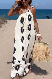 Plenty of Sunshine Ethnic Print One Shoulder Loose Maxi Dress