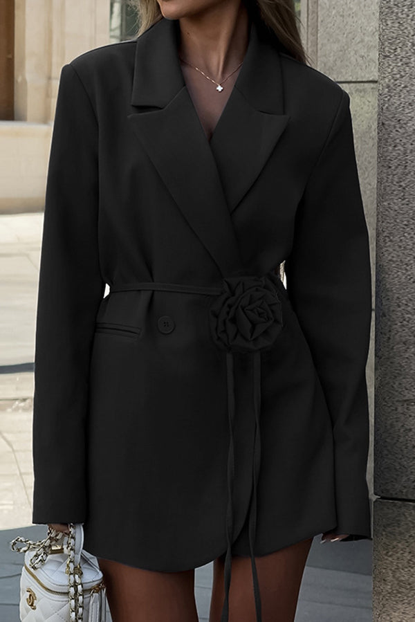 Fashion Lapel Long-sleeved Three-dimensional Flower Lace-up Blazer