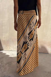 Eva Satin Geometric Print Elastic Waist Maxi Skirt