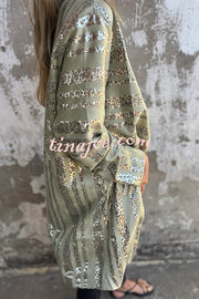 Fashionable Gold Foil Leopard Print Suede Long Sleeve Loose Pocket Midi Coat