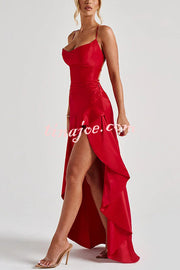 Solid Color Sexy Backless Lace-up Irregular Ruffled Maxi Dress