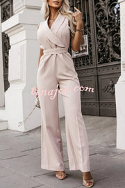 Make Your Entrance Lapel Belt Pocketed Wide Leg Formal Jumpsuit