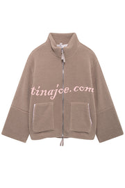 Solid Color Stitching High Collar Long Sleeve Loose Pocket Woolen Coat