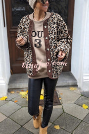 Warm Feel Colorblock Leopard Print Plush Button Up Pocketed Teddy Jacket