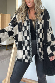 Casual Plaid Mid-length Loose Knitted Outerwear