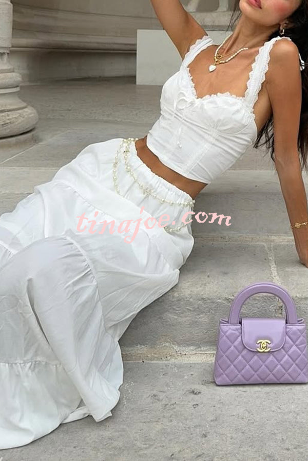 Fashionable Suspender Slim-fit Top and Elastic Waist Stitching Elegant Maxi Skirt Set