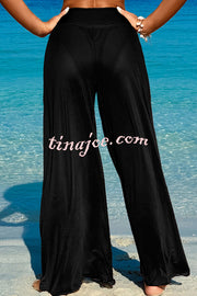 Solid Color Loose Metal Buckle Beach Pants