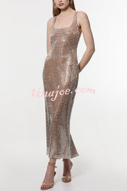 Dazzling Entrance Premium Crystal Embellished Jersey Slit Midi Dress