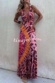 Boho Happiness Tie-dye Print Back Lace-up Stretch Maxi Dress