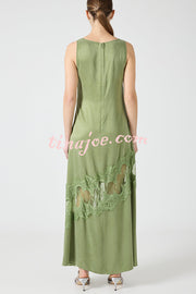 Pretty Soul Satin Lace Trim Wide Neck Irregular Hem Slit Maxi Dress