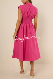 Workdays or Weekends Front Zipper Smocked Waist Pocket Loose Midi Dress