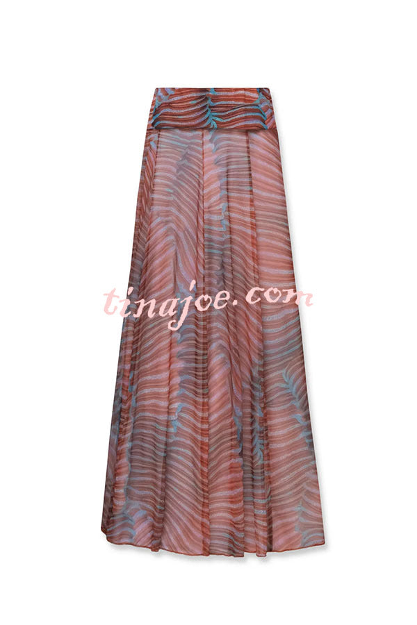 Bella Stretch Mesh Unique Print Bodysuit and High Rise Elastic Waist Maxi Skirt Set