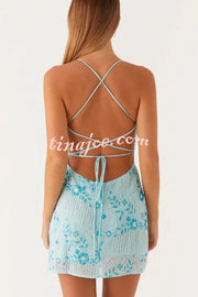 Looking Amazing Sequin Beaded Material Back Lace-up Cami Mini Dress