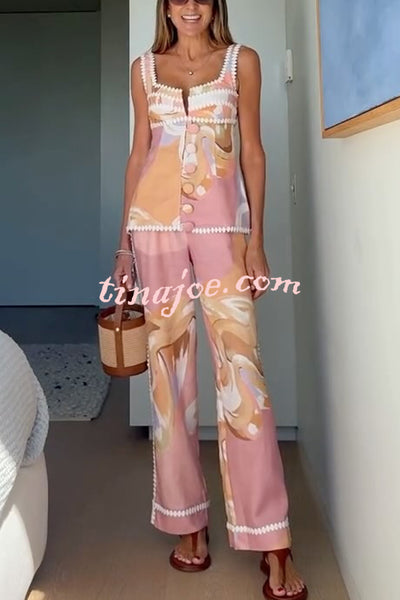 European Summer Linen Blend Ric Rac Trims High Rise Pocket Loose Pants