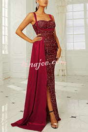 Banquet Sequined Backless Strappy Fishtail Maxi Dress