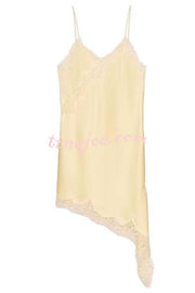 Elouise Satin Lace Trim V-neck Asymmetrical Hem Slip Mini Dress