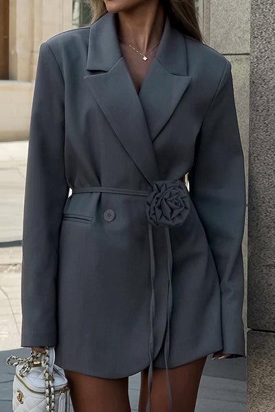 Fashion Lapel Long-sleeved Three-dimensional Flower Lace-up Blazer