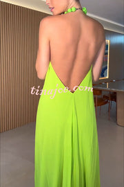 Ellise Chiffon Beads Halter Neck Backless A-line Maxi Dress