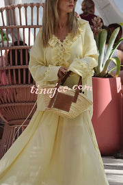 Solid Color Pleated Ruffled Tie Long Sleeve Loose Shirt