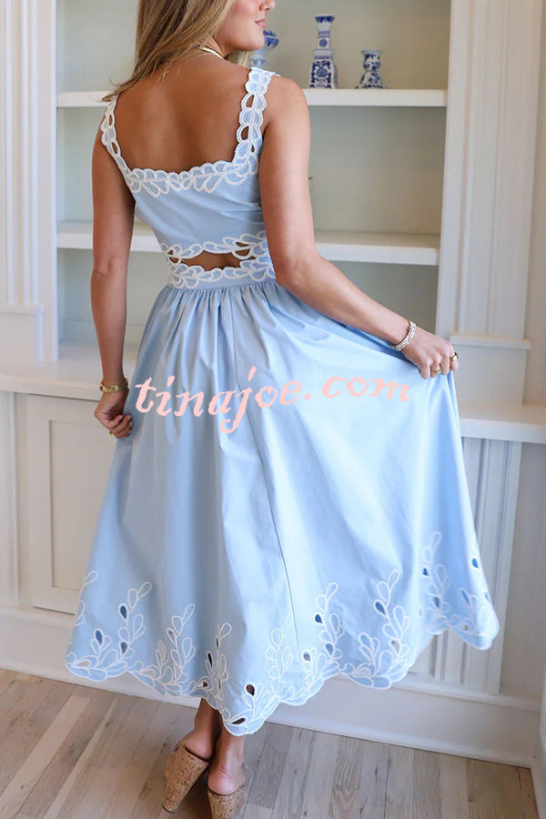 Perfect Vacation Embroidered Trim Crop Tank and Elastic Waist A-line Maxi Skirt Set