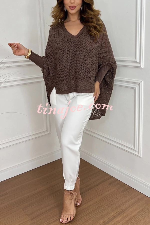 Fashion Hollow Long Sleeve Loose V-neck Knitted Sweater