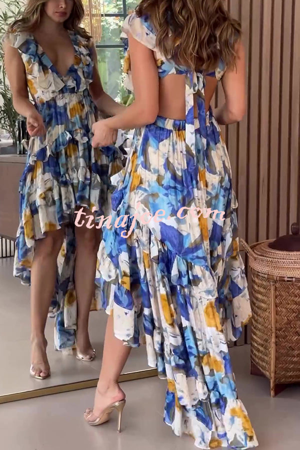 Boho Floral Print Sexy V-neck Backless Resort Maxi Dress