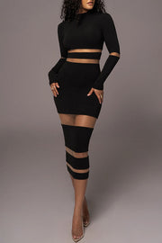 Noir The One High Neck Long Sleeve Midi Dress