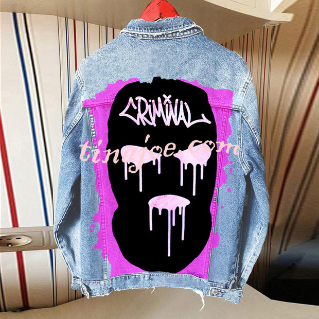 Halloween Print Long Sleeve Denim Jacket