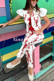 Fun Vacation Lobster Print High Rise Straight Pants