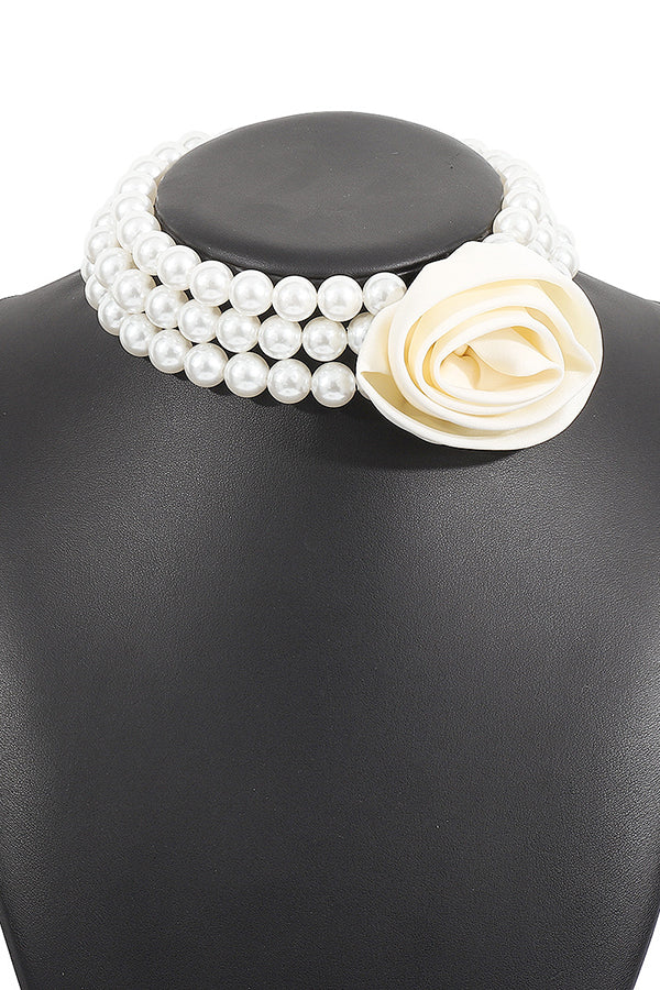 Retro Romantic Hepburn Style Pearl Rose Necklace