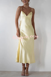 Satin Elegant Sling Backless Lace-Up Midi Dress