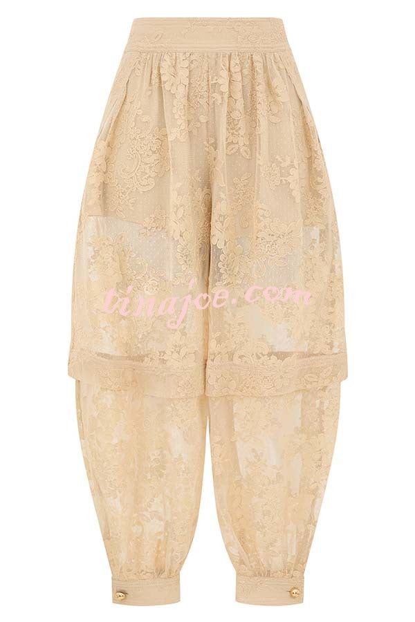 Ellie Lace Gathered Waist Pocket Button Ankle Cuffs Harem Pant