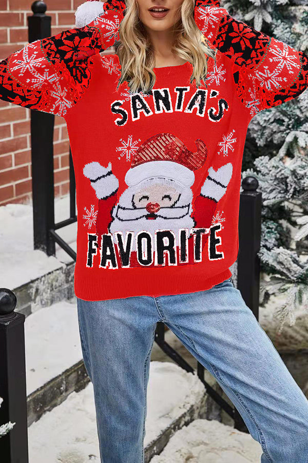 Christmas Print Crew Neck Long Sleeve Sweater