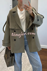 Modern Urban Dropped Shoulder Strap Button Detail Belted Lapel Loose Trench Coat