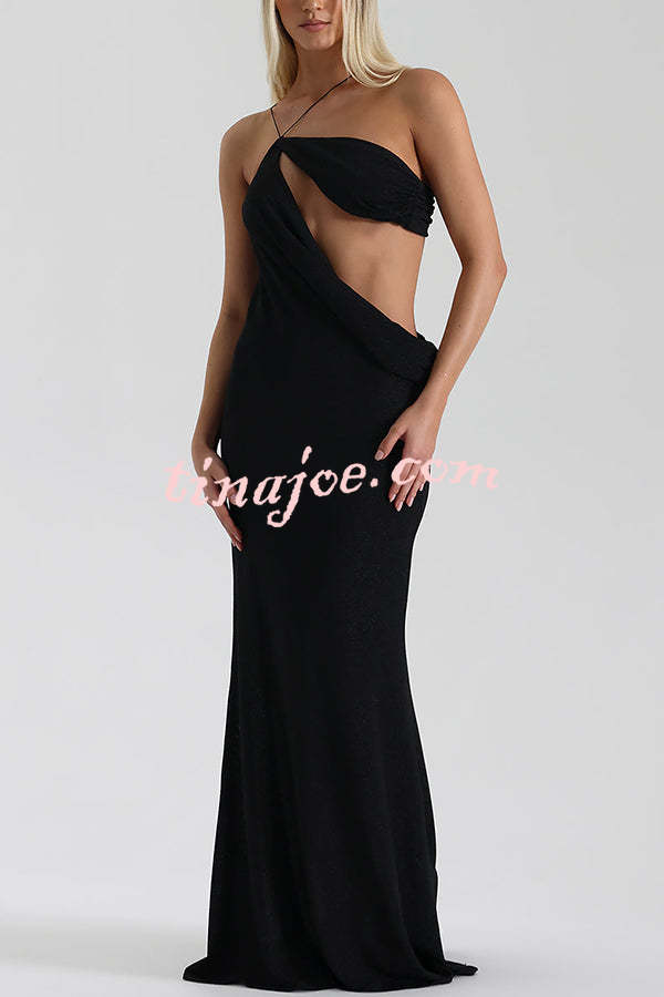 Elissa Glitter Fabric One Shoulder Asymmetrical Cutout Stretch Maxi Dress