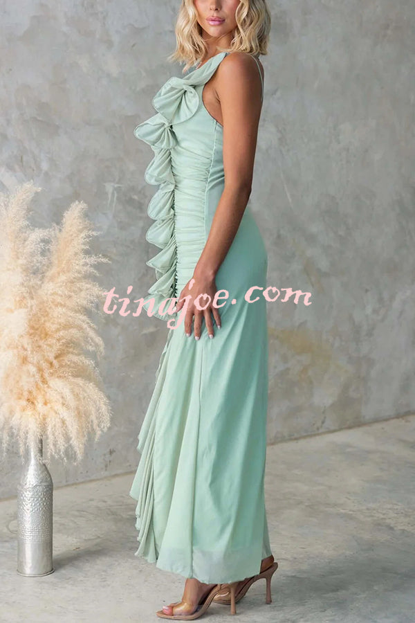 Fashion One-shoulder Pleated Sexy High Slit Slim Dress