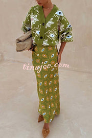 Mysterious Magic Satin Eye Heart Pattern Elastic Waist Drape Maxi Skirt