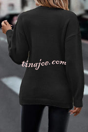 Solid Color V Neck Cross Jacquard Long Sleeved Sweater