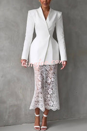Timeless Moment Floral Lace High Rise Elastic Waist Midi Skirt
