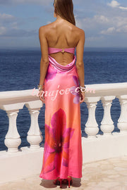 Floral Print Sexy Strapless Backless Holiday Maxi Dress