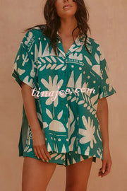 Summer Calls Unique Printed Loose Shirt and Elastic Waist Shorts Set