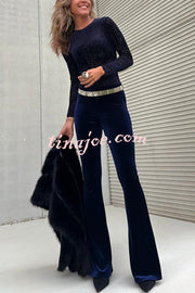 Bond Velvet High Rise Elastic Waist Stretch Flare Pants