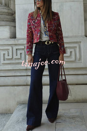 Vintage Bohemian Printed Chinese Style Buttons Long Sleeve Crop Jacket