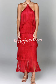 Sexy Halterneck Backless Elegant Fringe Maxi Dress