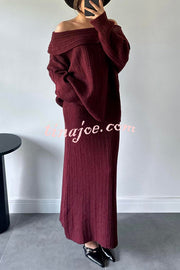 Luka Ribbed Knit Off Shoulder Long Sleeve Sweater and Stretch Maxi Skirt Set