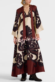 Unique Ethnic Print V-neck Long-sleeved Loose Dress