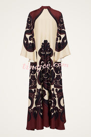 Unique Ethnic Print V-neck Long-sleeved Loose Dress