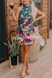 Wish Upon A Dream Floral Applique Halter Mini Dress