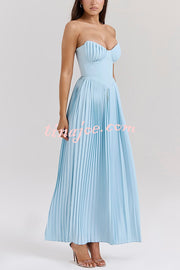 Romantic and Elegant Pleated Strapless Maxi Dress