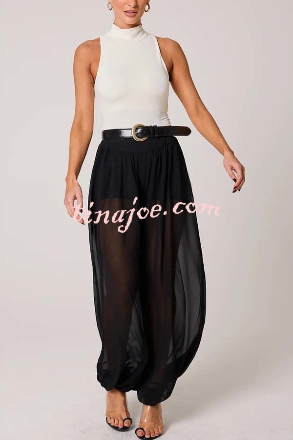 Autumn Avenue Chiffon See-Through Elastic Waist Aladdin Bloomers Pants